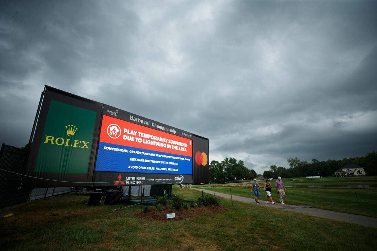 The PGA Tour event in Nicholasville was delayed by rain Friday, which forced several golfers to complete the second round on Saturday.