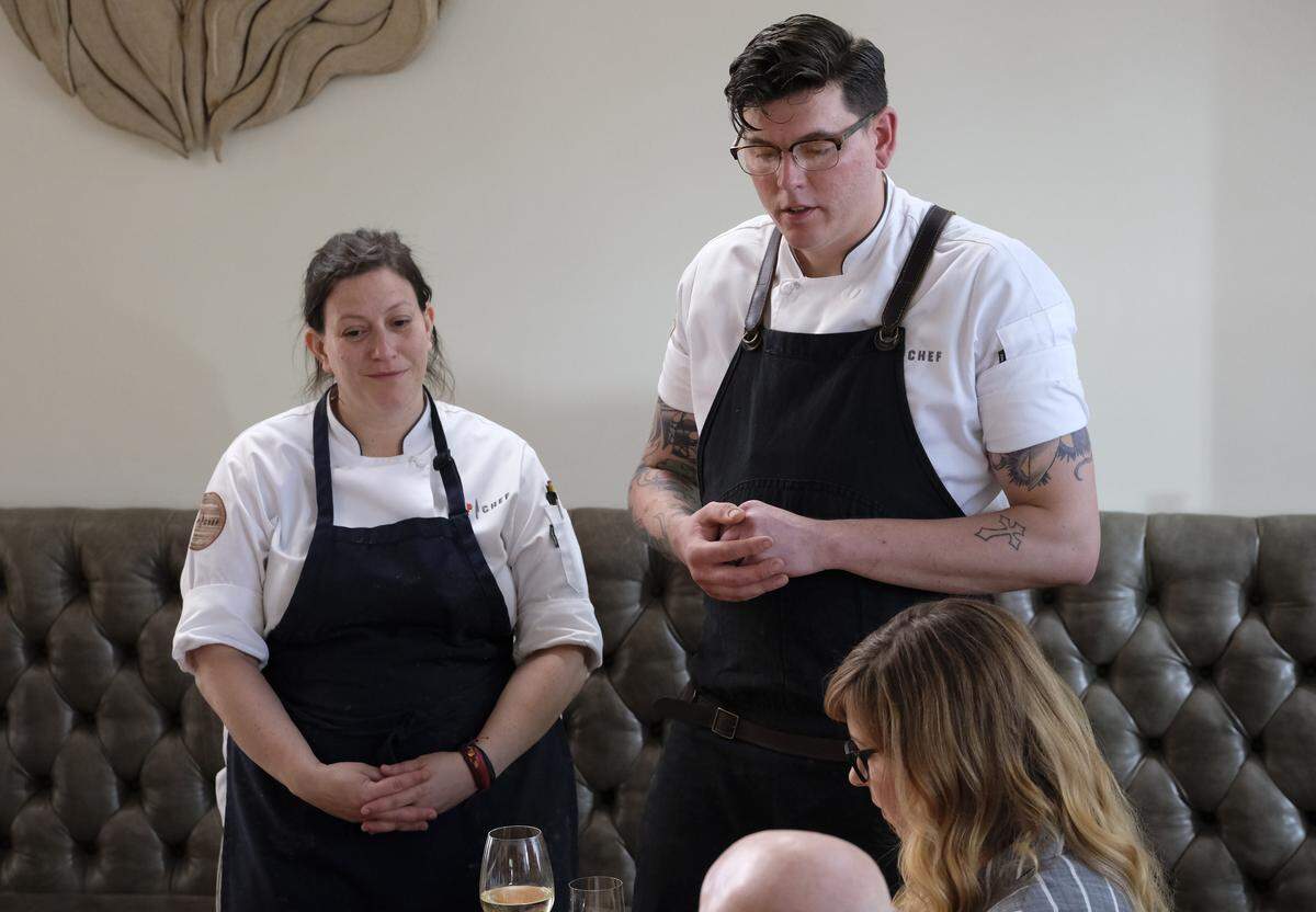 Chefs Sara Bradley and Brian Young both landed in the bottom three again for their beef dishes. Tom tells them to cook like themselves, not try to imitate others.