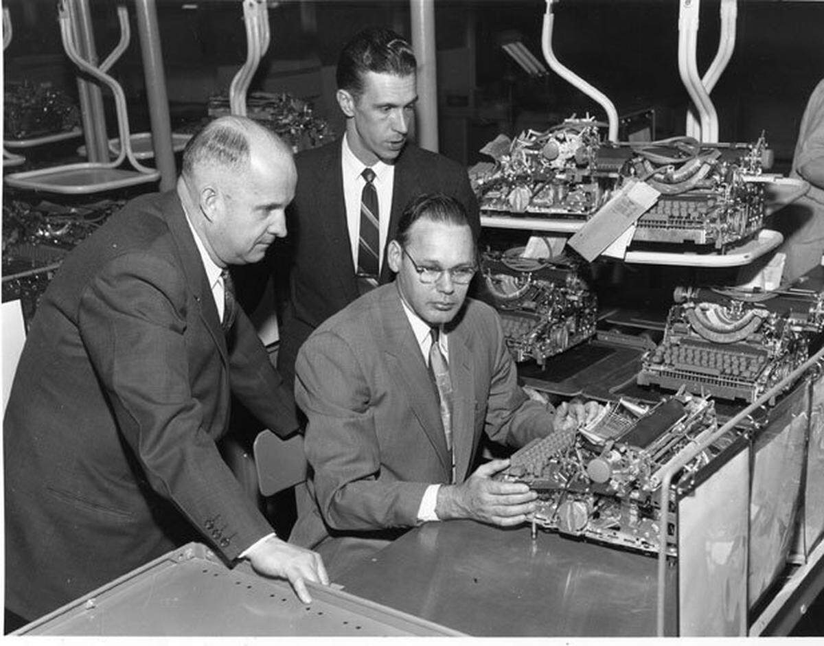 One of the first typewriters produced at the IBM plant on Newtown Pike in Lexington underwent a final inspection in December 1956. The 386,000-square foot plant off New Circle Road employed 1,800 people in the beginning.
