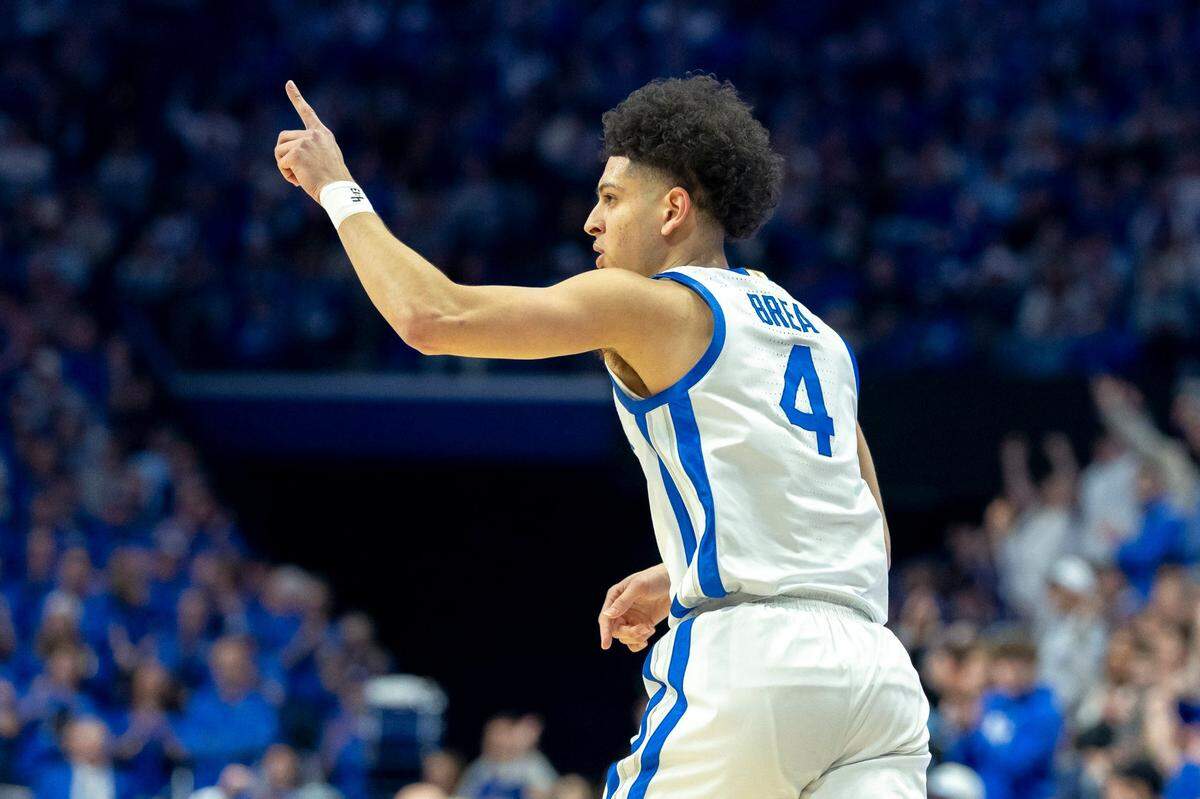Kentucky guard Koby Brea reacts after making a basket against Florida at Rupp Arena on Saturday.