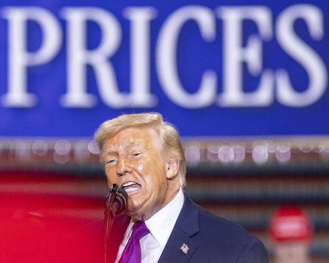 President Donald Trump speaks during his visit to Verst Logistics in Hebron, Kentucky, on Wednesday, March 11, 2026.