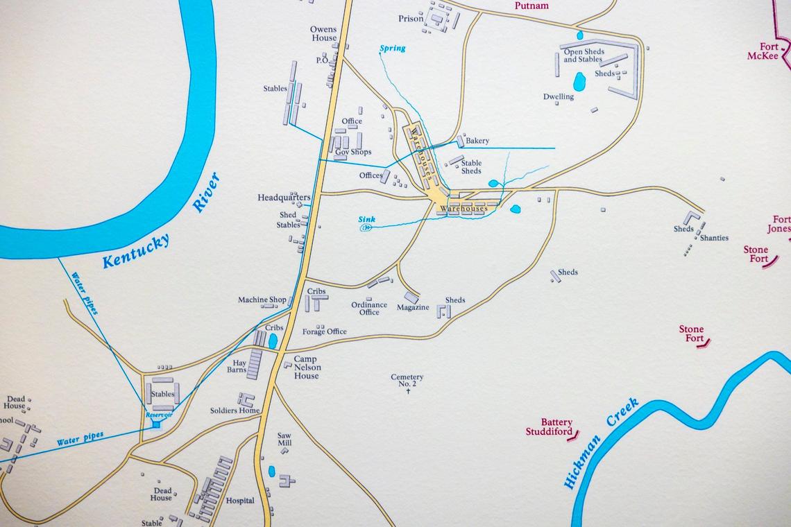 A map of Camp Nelson during the Civil War is on display at Camp Nelson National Monument.