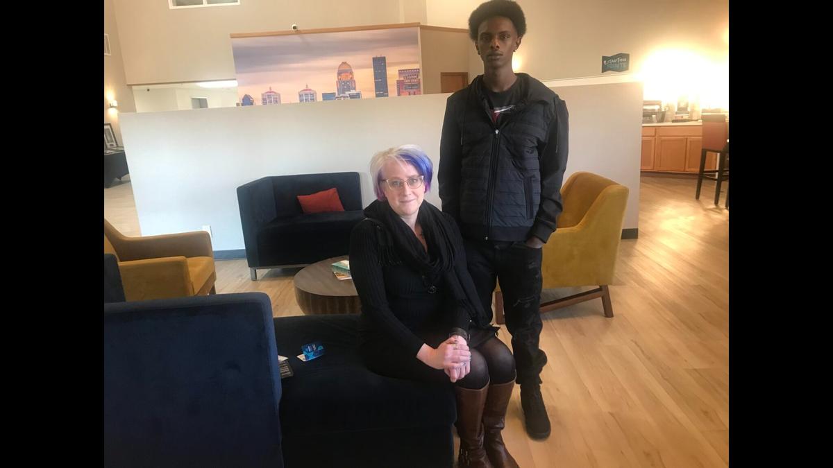 Jonah Bevin and his lawyer Dawn J. Post in Louisville, March 7, 2025.