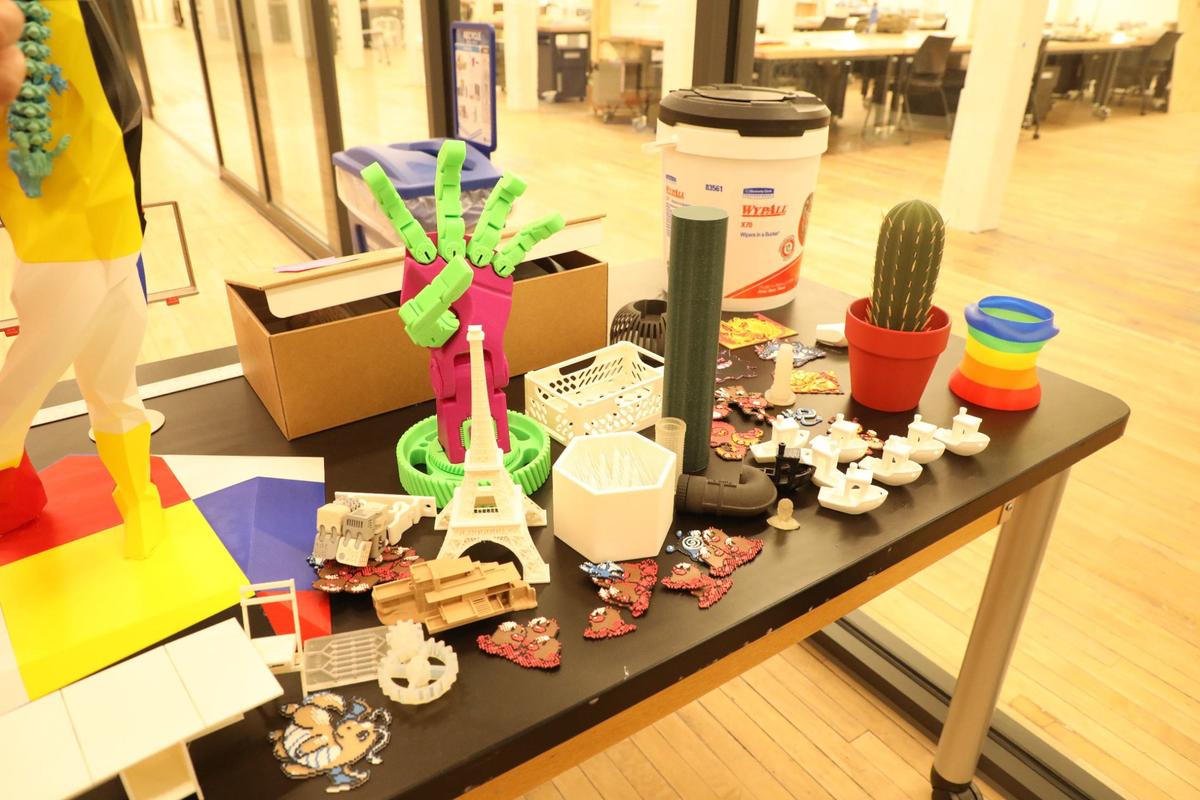 Students’ 3D digital print model projects on display during a tour of the historic Gray Design Building at the University of Kentucky on August 9, 2024.