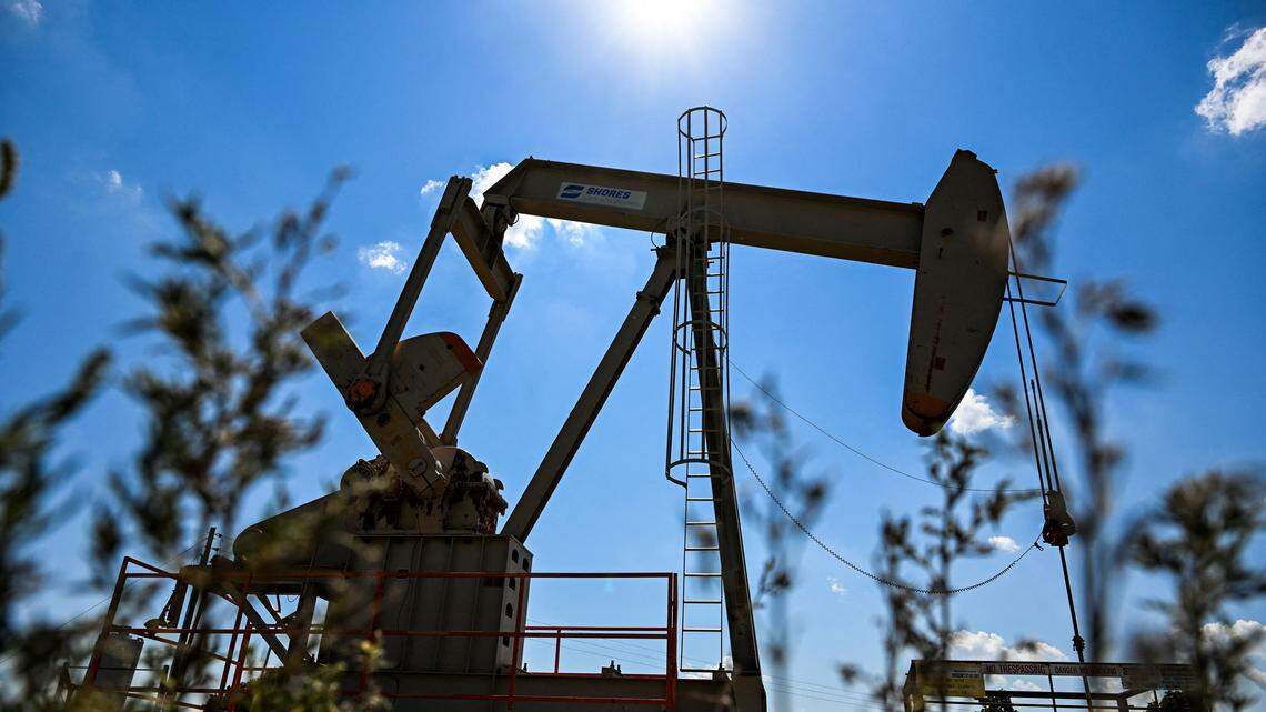 A pumpjack operates at an oil well in Gray Horse, Okla., on Sept. 29, 2023.
