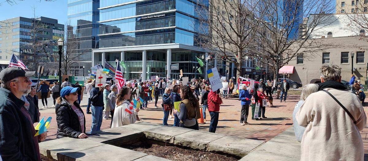 Protesters gathered outside the courthouses in downtown Lexington, Ky., on International Women’s Day Saturday.