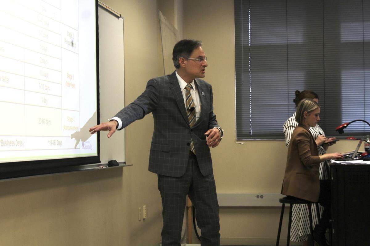 University of Kentucky Provost Robert DiPaola presents to the Faculty Senate on May 4, 2026.