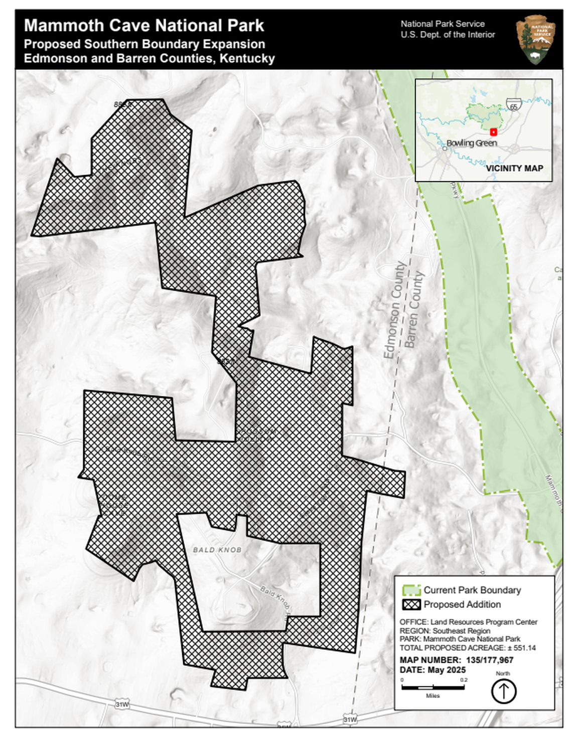A map of the proposed boundary addition to Mammoth Cave National Park