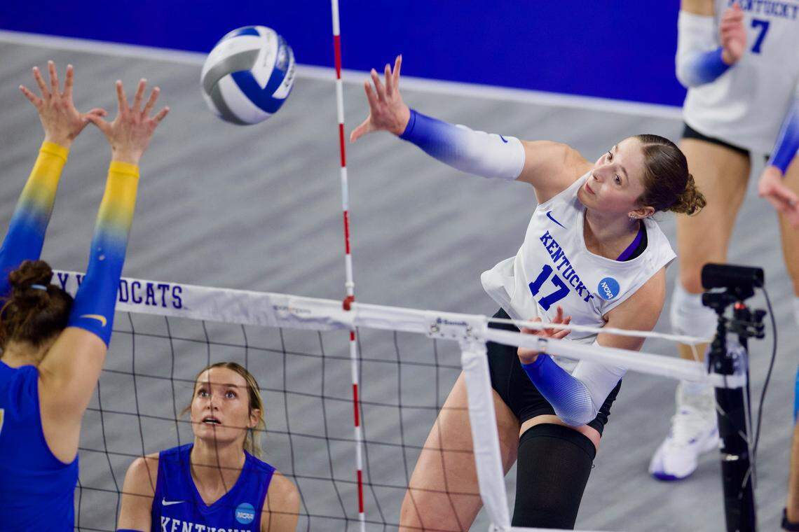 Kentucky outside hitter Brooklyn DeLeye (17) earned First Team All-America honors while helping the Wildcats reach the NCAA Tournament finals.