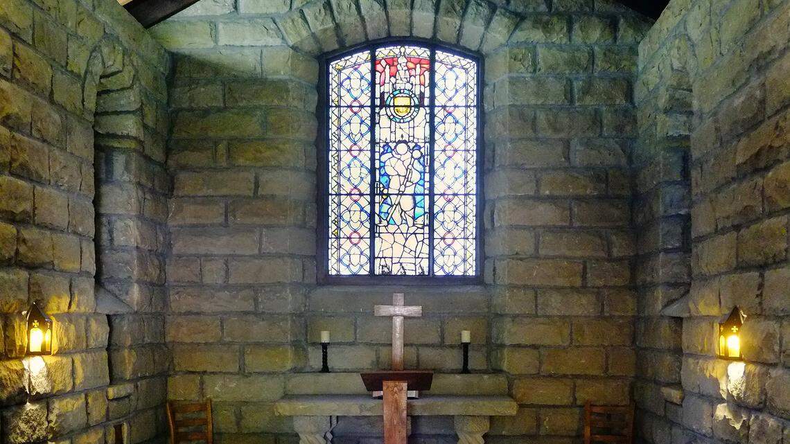 The chapel at Frontier Nursing University’s campus was built in 1960 and contains a 15th century stained glass window from France that was given by a school benefactor.