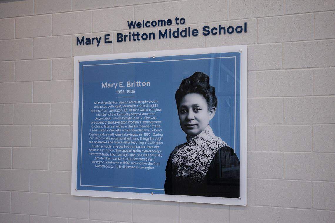 A sign of Mary E. Britton on Monday, Aug. 11, 2025, at Mary E. Britton Middle School in Lexington, Ky. 