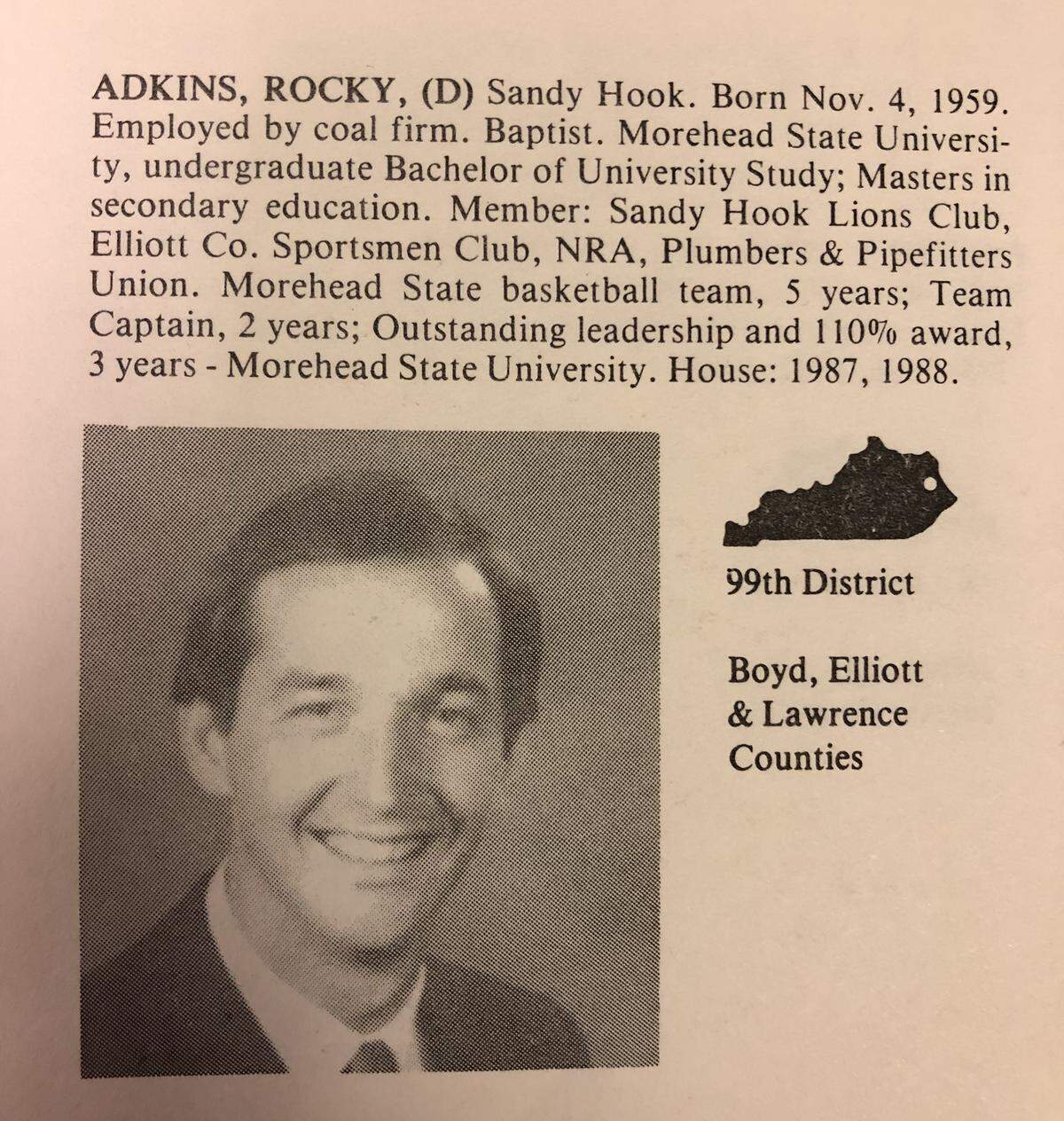House Minority Leader Rocky Adkins, D-Sandy Hook, in the 1988 Legislative Research Commission’s candidate biography book.