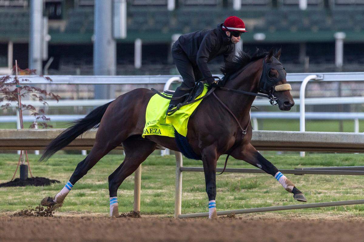 Kentucky Derby 151 contender Baeza works out at Churchill Downs on Monday.
