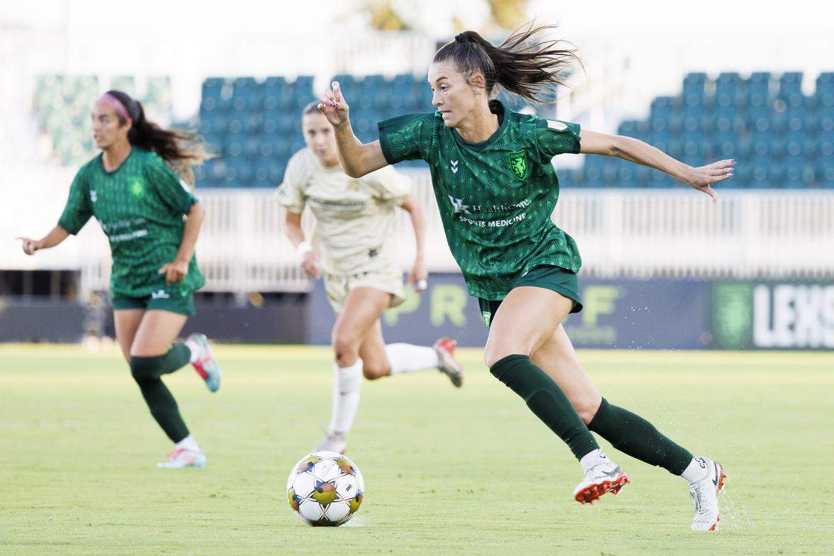 Lexington Sporting Club midfielder Addie McCain dribbles the ball during a home win over Dallas Trinity FC on Sept. 26 at the Lexington SC Stadium.