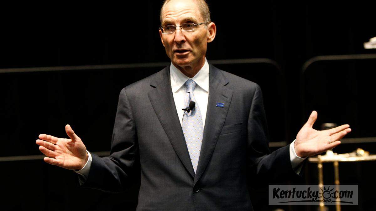 Eli Capilouto, who has been chosen as the sole finalist for the presidency of the University of Kentucky, talked during a faculty forum held in the Worsham Theater on the University of Kentucky campus in Lexington, Ky., Monday, May 2, 2011. The full UK Board of Trustees voted 19-0 Sunday afternoon for Capilouto, currently the provost of the University of Alabama-Birmingham, after two days of interviews and deliberations in Northern Kentucky. Charles Bertram | Staff