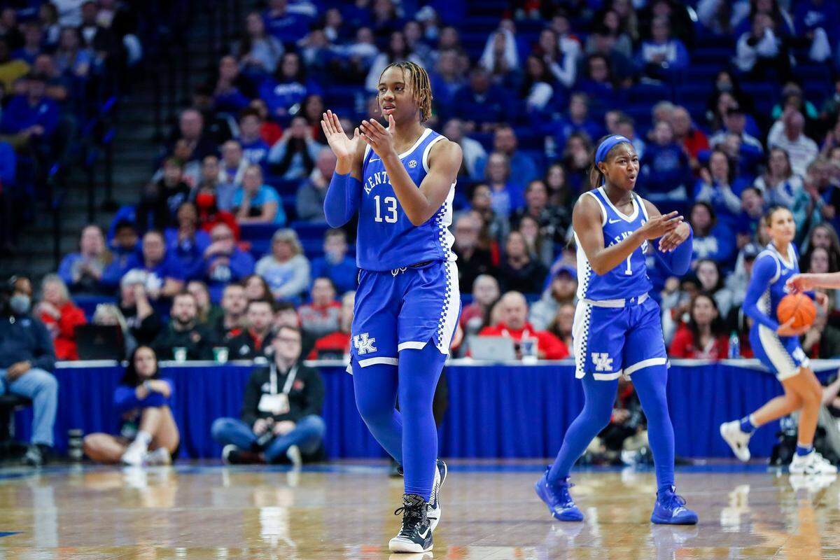LSU transfer Ajae Petty (13) is fourth on Kentucky’s team in scoring this season (8.7 points per game) and first in rebounding (6.2).