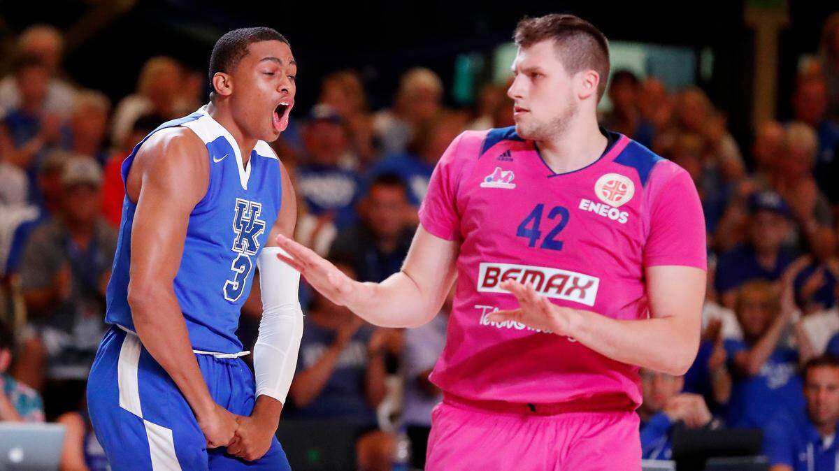 Kentucky freshman Keldon Johnson let out a yell during the Wildcats’ win over Mega Bemax of Serbia on Saturday night.