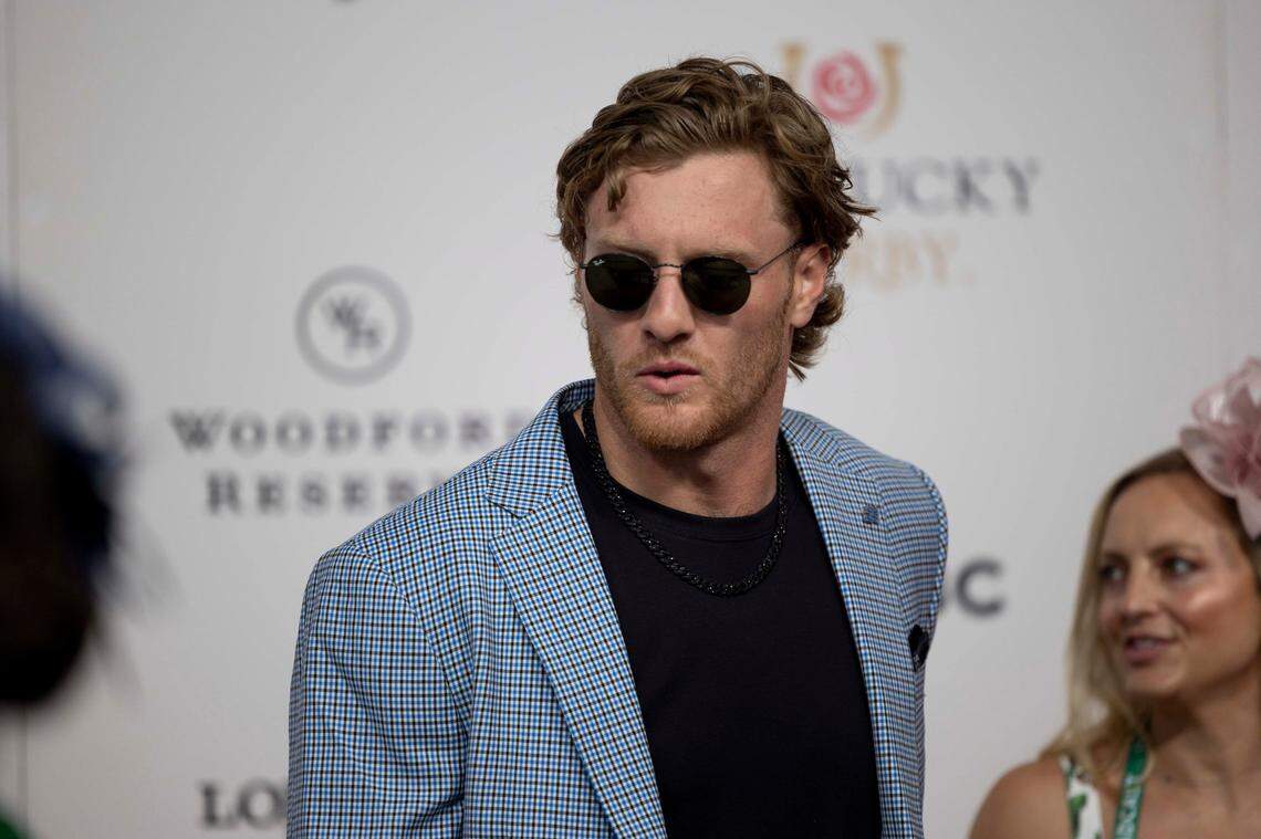 Former University of Kentucky quarterback Will Levis poses for photos at the Kentucky Derby Red Carpet on Saturday, May 3, 2025, at Churchill Downs in Louisville, Kentucky.