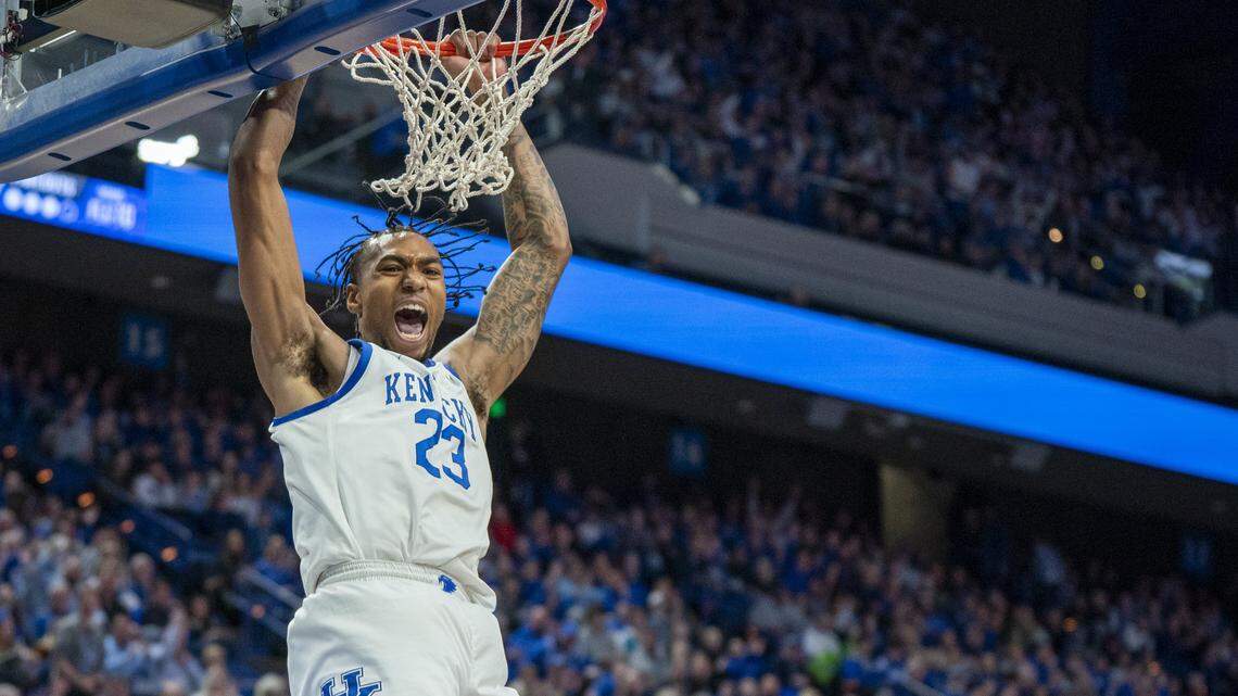 Jordan Burks (23) appeared in 19 games for Kentucky in 2023-24 and scored 37 points as a Wildcat.