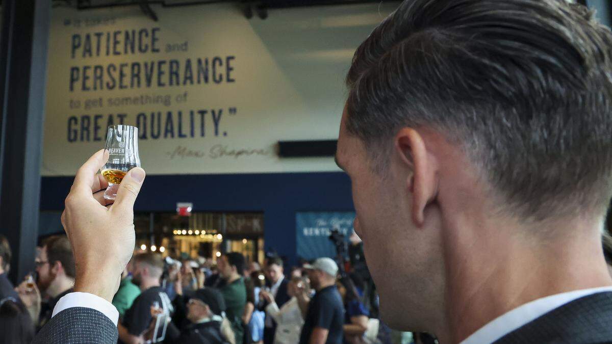 Employees raised a toast to the opening of Heaven Hill’s new $200 million distillery, Thursday, Sept. 4, 2025 in Bardstown, Ky. Heaven Hill, the largest privately held distillery in the world, will double its bourbon production in the new facility.