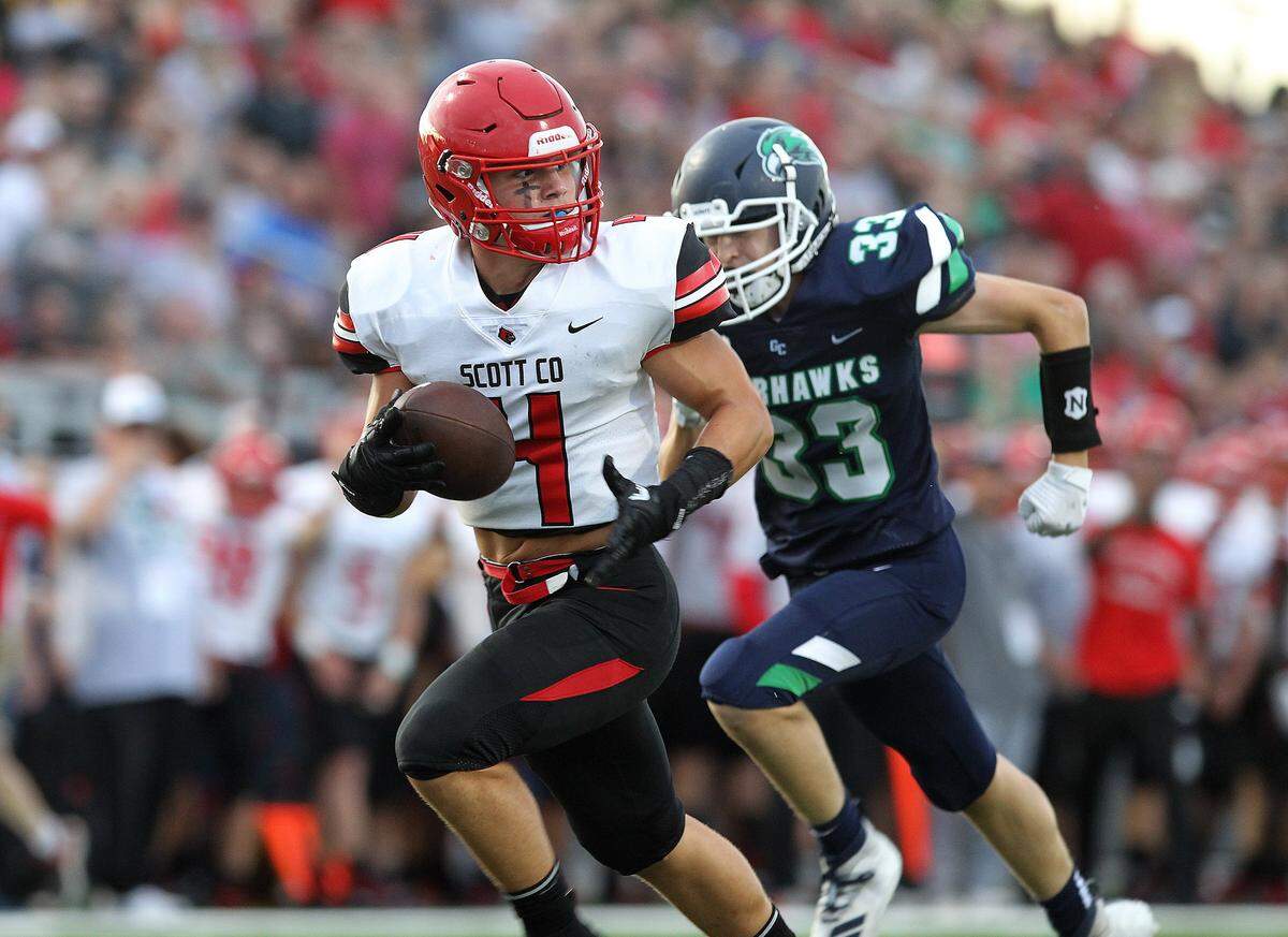 Scott County’s Philip Garner ran for a touchdown against Great Crossing in the first game of 2019. Garner, a senior, is averaging more than 146 yards per game.