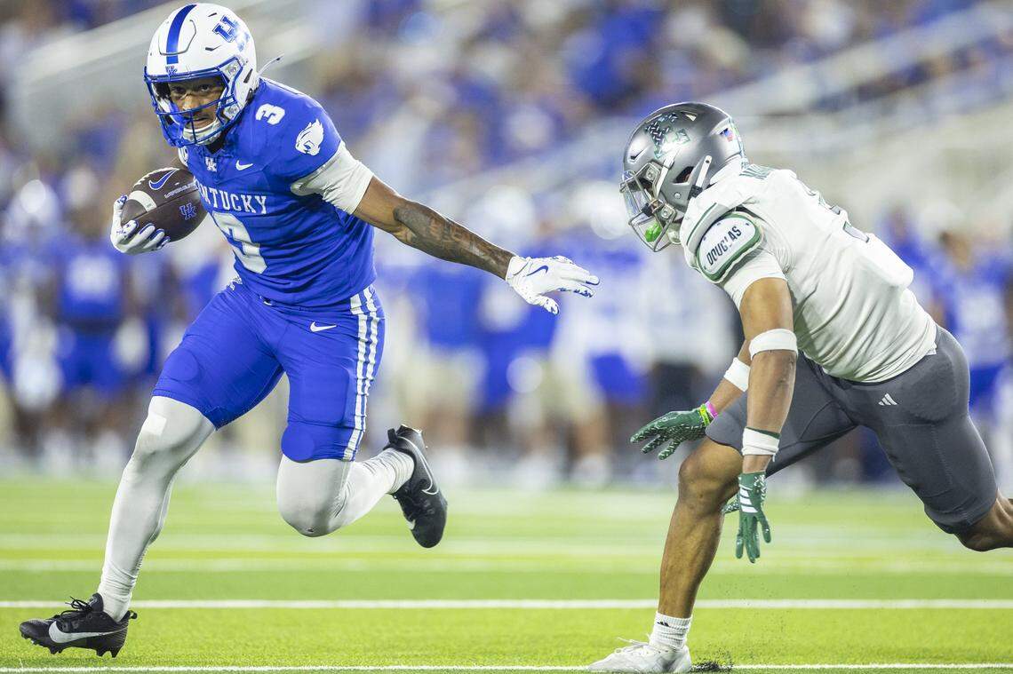 Kentucky running back Seth McGowan (3) has accounted for seven of the 12 touchdowns UK has scored so far in 2025.