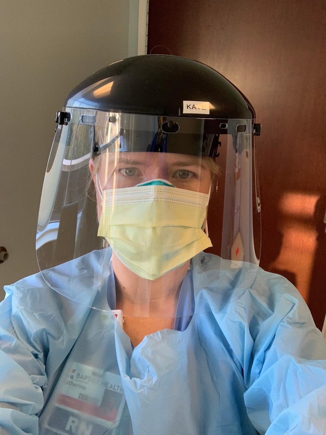 Katie Rahenkamp pictured in her personal protective equipment at Central Baptist Hospital in Lexington.