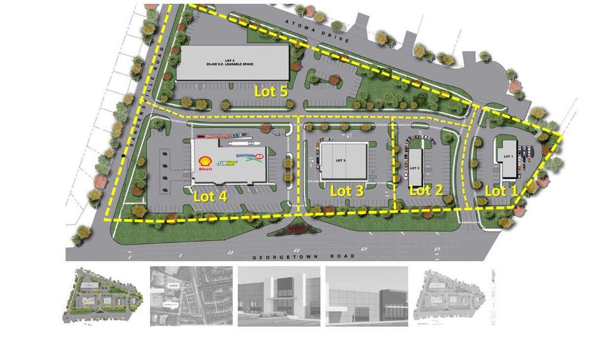 Plans for a new development on Georgetown Road, Capstone Square, show the location of a coming Crossroads IGA as well as spots for at least four other businesses.