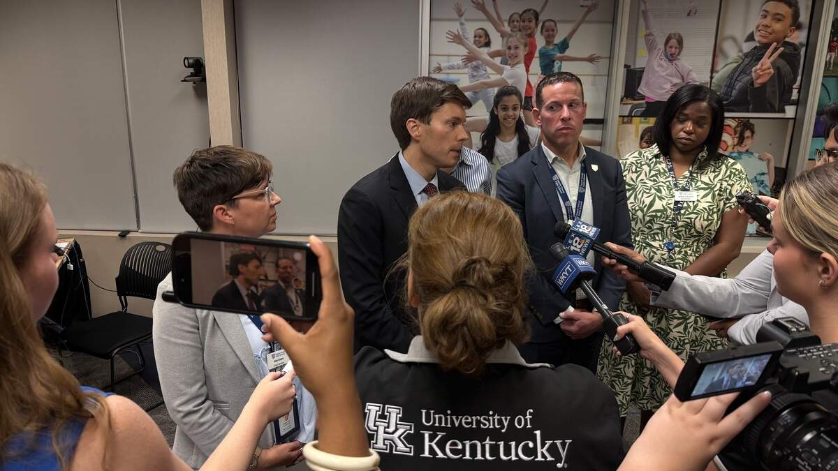 Fayette County Board of Education Chair Tyler Murphy and other Fayette County education officials speak to media after Superintendent Demetrus Liggins was placed on paid leave.
