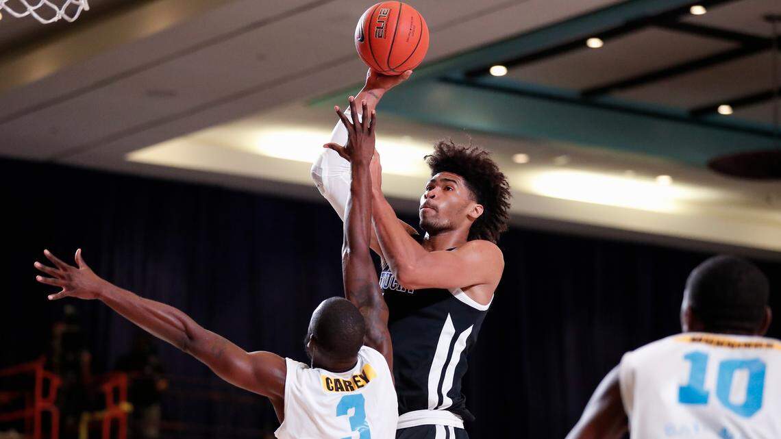 Kentucky sophomore Nick Richards put up a shot during the first half of Wednesday night’s exhibition game against the Bahamas Select Team at the Atlantis Resort on Paradise Island, Bahamas.