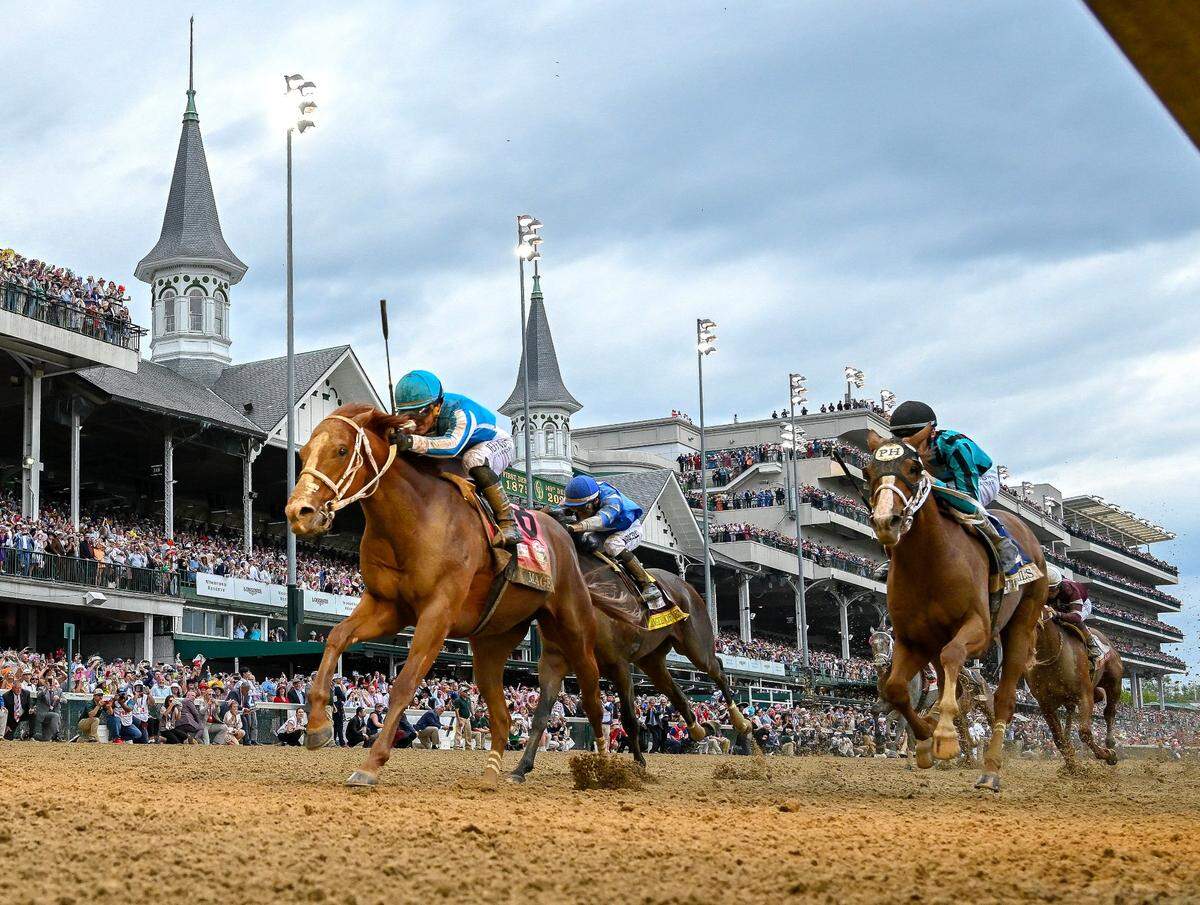 Mage, with Javier Castellano aboard, wins the 2023 Kentucky Derby at Churchill Downs. A dozen horses have died at the Louisville racetrack during the Spring Meet.
