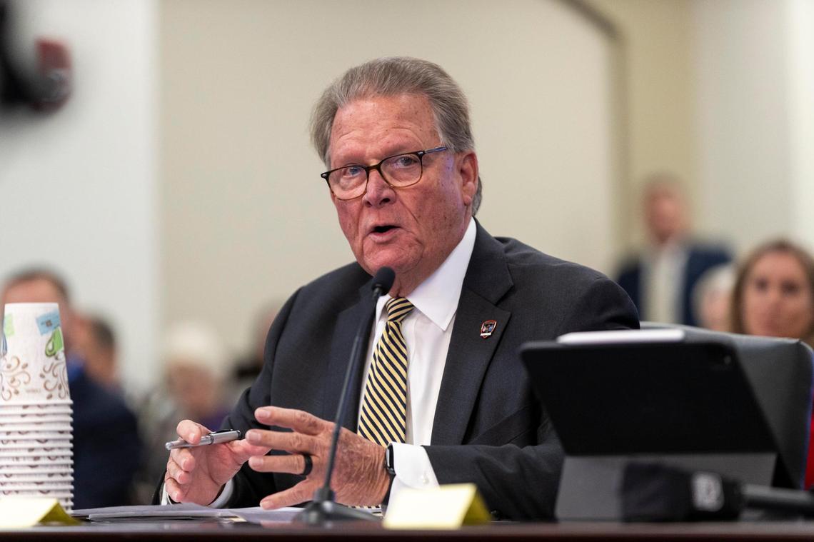 Richard Sanders, Chief of Police Jeffersontown, speaks about the CARR (Crisis Aversion and Rights Retention) bill during the Interim Joint Committee on Judiciary in Frankfort, Ky., Friday, December 15, 2023.