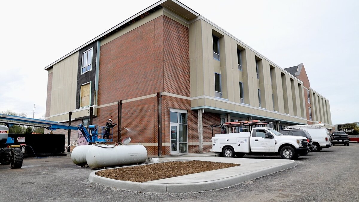 The exterior of the Hope Center’s new 48-unit sober living apartment complex for recovering addicts on April 12, 2019. The complex should open in late May.