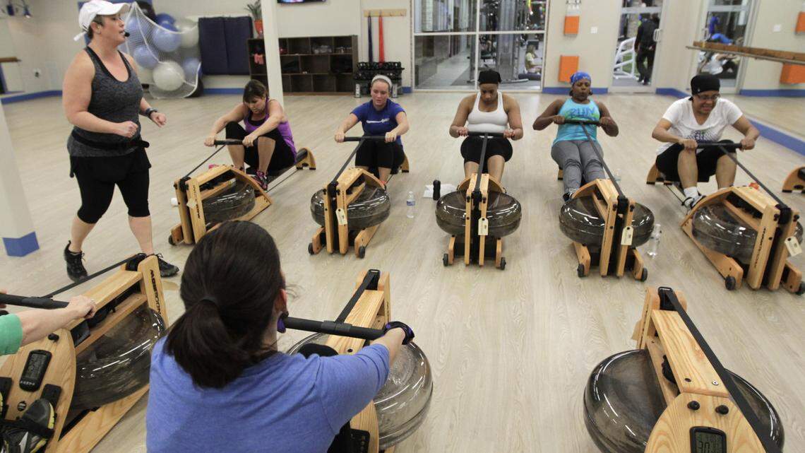 Instructor Renee Phillips led a rowing class at Proof Fitness in Lexington on Dec. 12. The new facility is in the Tates Creek Shopping Center in the former Ace Hardware location.