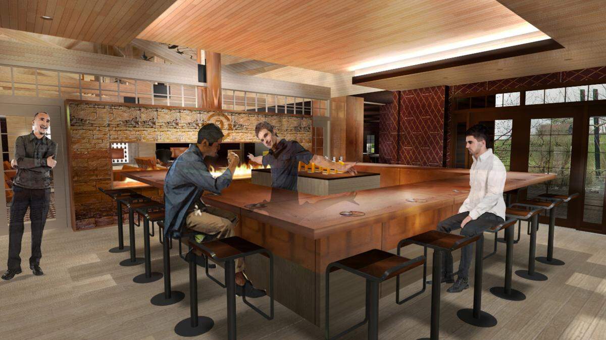 An artist's rendering shows planned renovations to the Woodford Reserve Distillery visitors center. Plans call for the addition of a tasting room where visitors will be able to sample the distillery's bourbon products.