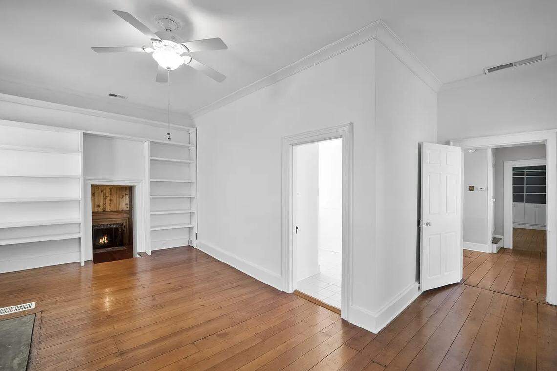 A view of the upstairs primary bedroom in the home at 315 Heritage Road in Woodford County. There’s an adjoining bathroom and den.