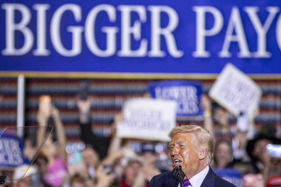 President Donald Trump speaks during his visit to Verst Logistics in Hebron, Kentucky, on Wednesday, March 11, 2026.