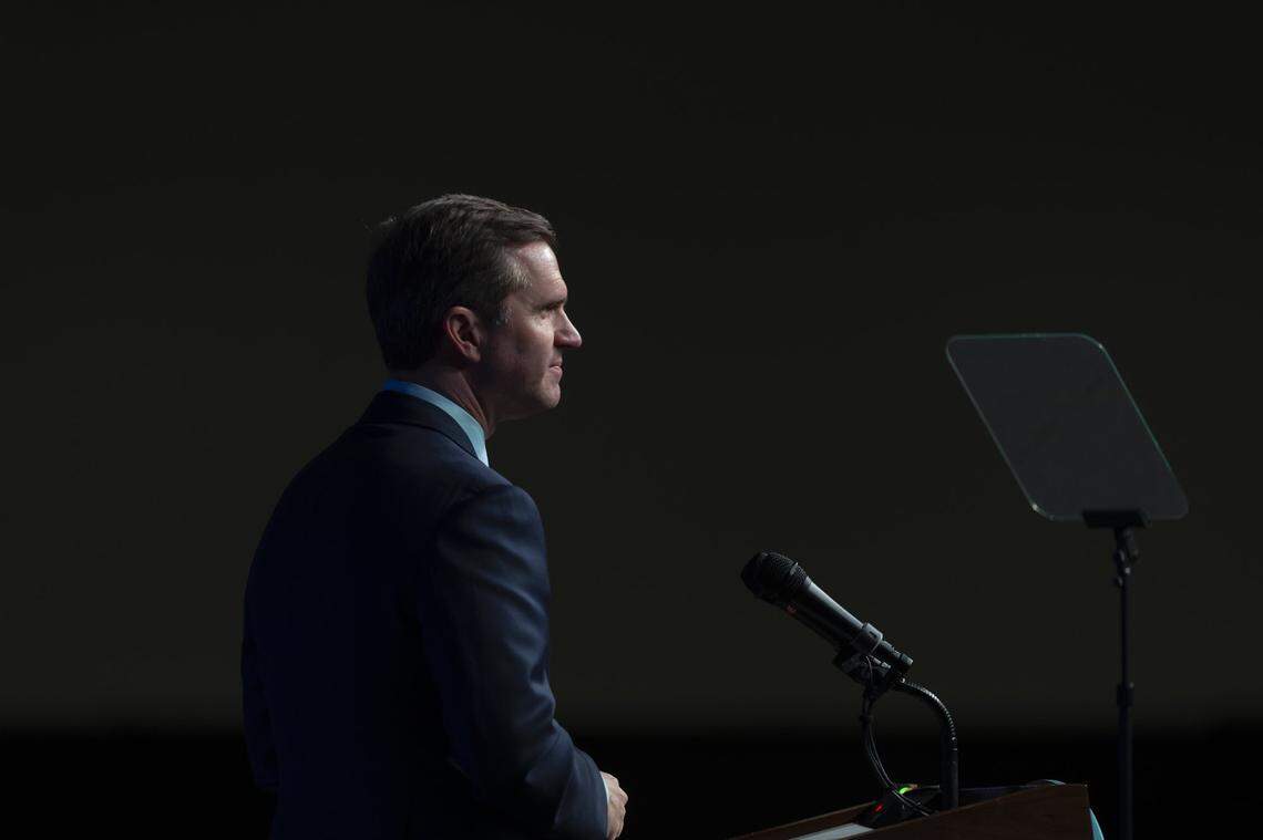 Kentucky Gov. Andy Beshear speaks during the 31st Annual Kentucky Chamber Day Dinner at the Central Bank Center in Lexington, Ky., on Thursday, Jan. 8. 2026.