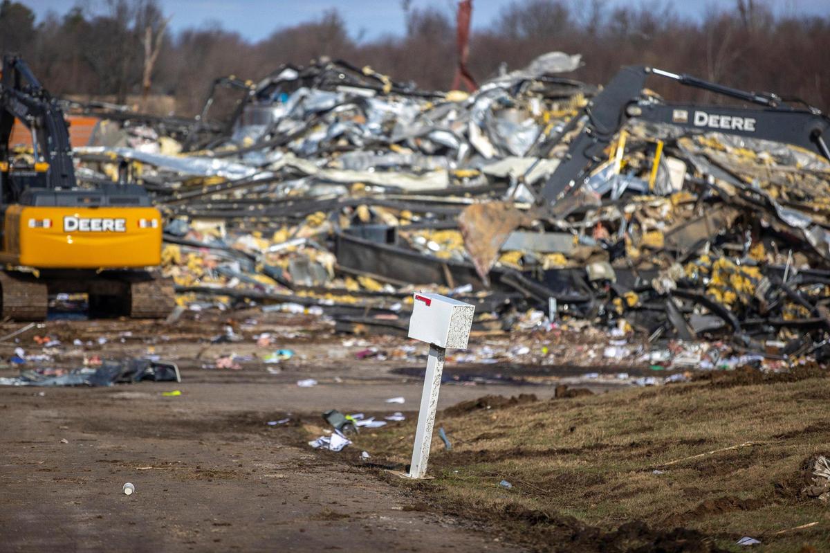 Search are rescue efforts underway at Mayfield Consumer Products, a candle factory, Saturday, Dec. 11, 2021, after a tornado traveled through the region Friday night.