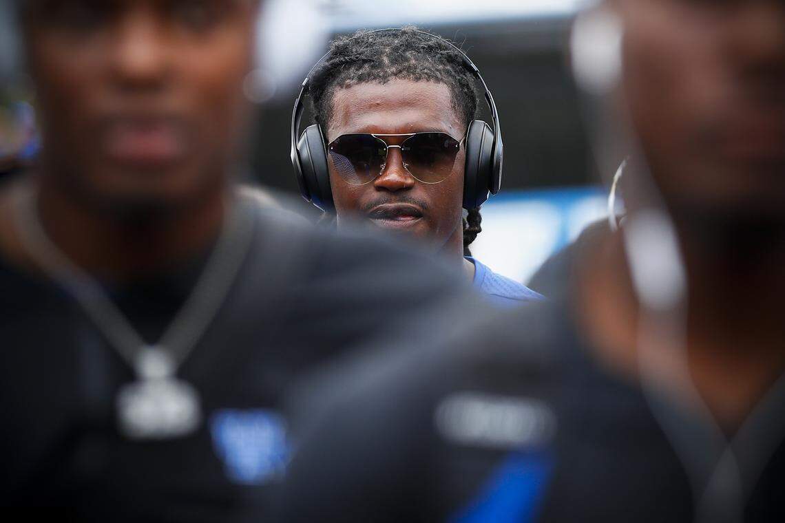 Kentucky Wildcats quarterback Terry Wilson (3) participates in the Catwalk before their game against the Eastern Michigan Eagles at Kroger Field in Lexington, Ky., Saturday, Sept. 7, 2019.