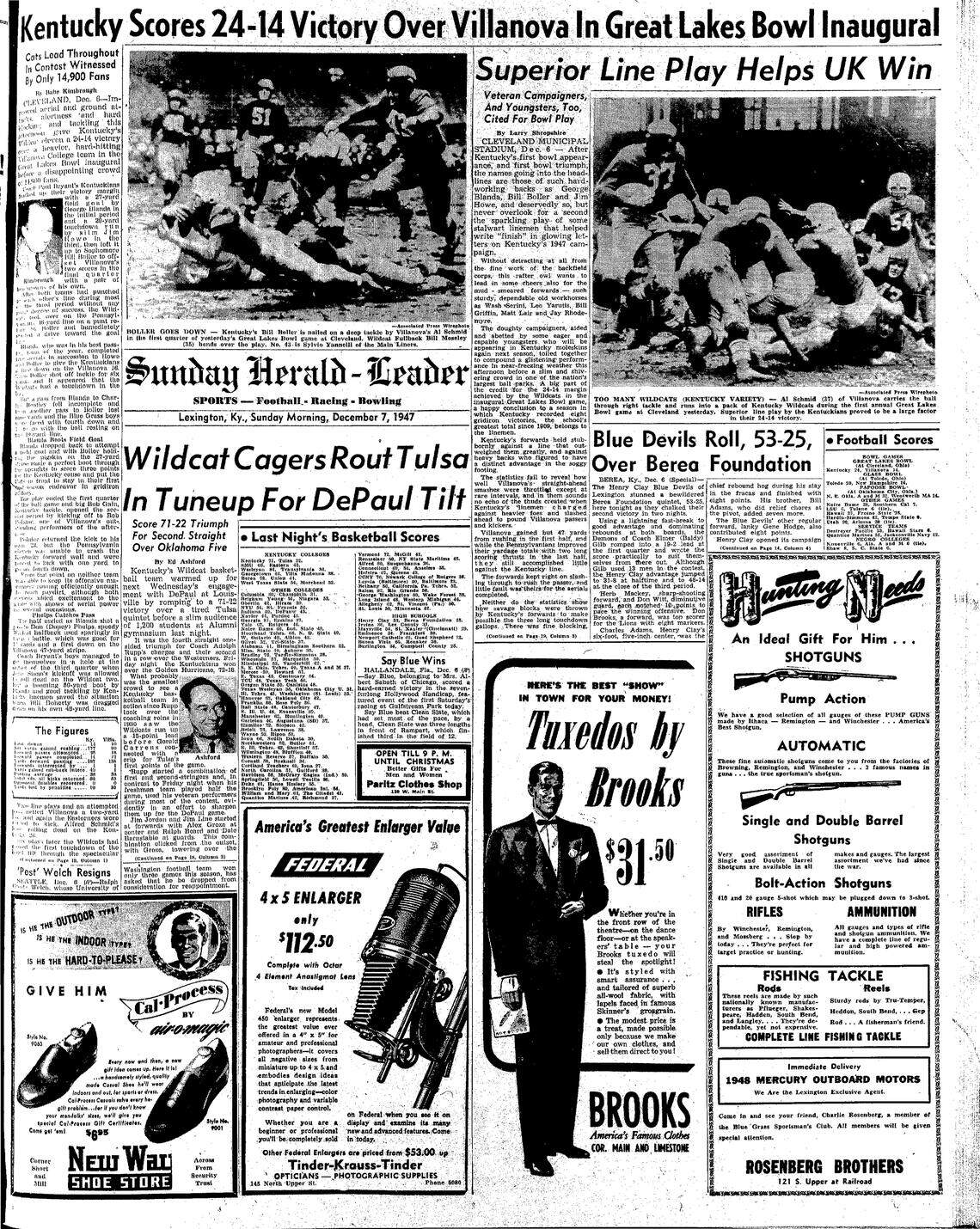 The Sunday Herald-Leader sports front page on Dec. 7, 1947.