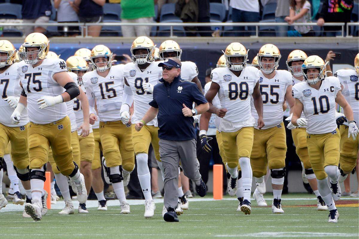 Coach Brian Kelly leads Notre Dame into conference play as part of the ACC in 2020 -- an emergency measure necessary for the Irish to fight on during the pandemic.
