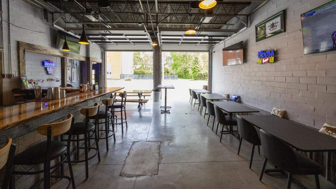 The firehouses garage doors can be opened at new Midway bar, The Bruen Bunker. The new bar opened after a year of renovations to fire station No. 1, Midway’s original station. 