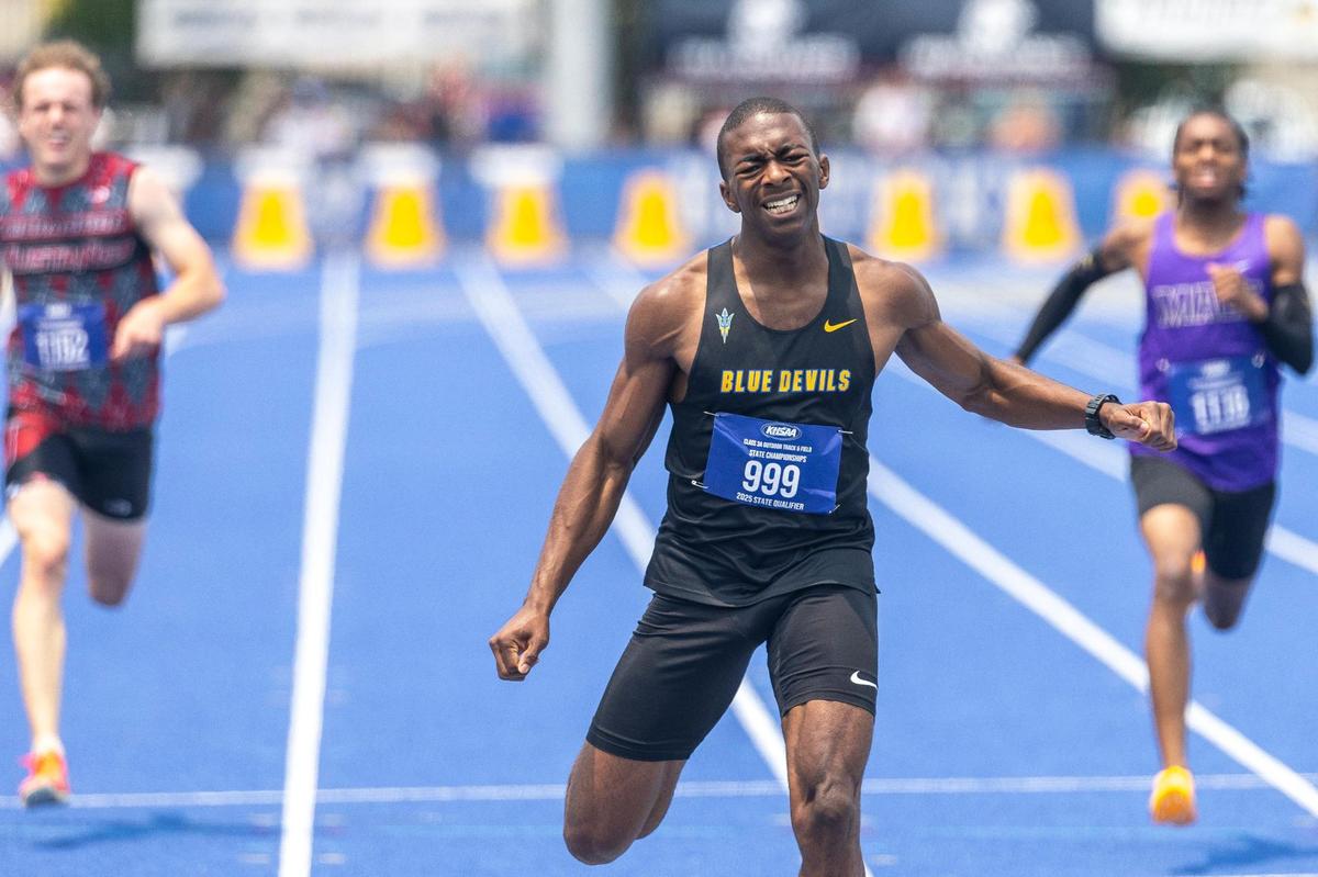 Henry Clay’s Jayden Channer competes in the boys 200-meter run at the Class 3A state championships. Channer was third in that event and also won a state title in the 100-meter dash.