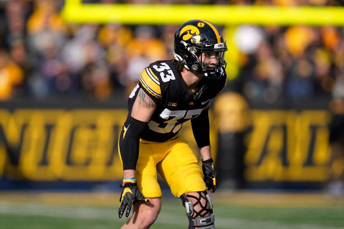 Iowa cornerback Riley Moss (33) was chosen the Big Ten Defensive Back of the Year and was a Third Team AP All-America selection.