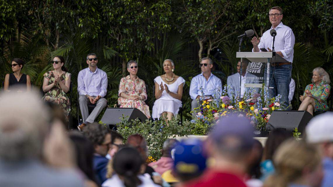 Kentucky Transportation Cabinet Secretary Jim Gray, former mayor of Lexington, speaks during the opening of Gatton Park on Aug. 23, 2025, in Lexington.
