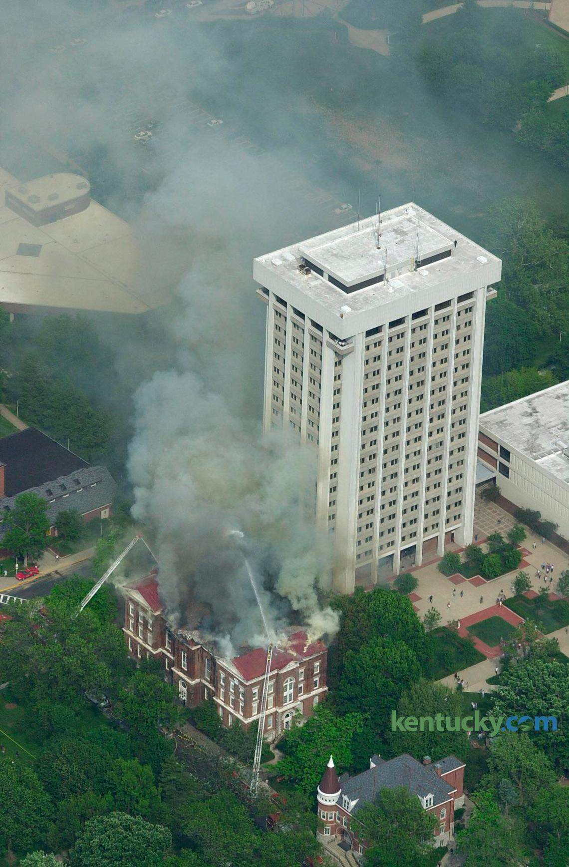 The University of Kentucky’s Adminstration Building on Administration Drive on the UK campus in Lexington, KY, Tuesday, May 15, 2001. The fire started in the late afternoon . Keyword: University of Kentucky Administration Building fire and UK.