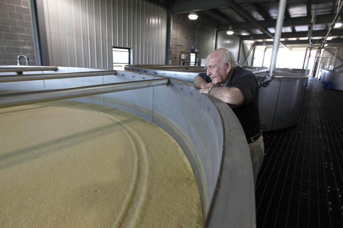 Master distiller Jimmy Russell with bourbon in the making at the Wild Turkey Distillery in Lawrenceburg in 2014.    