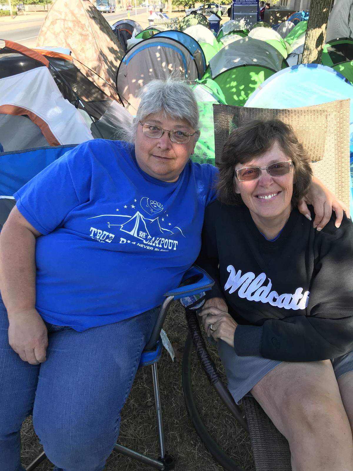 Angela McCoy, left, and Marsha Poe camped out for Big Blue Madness tickets on Wednesday.