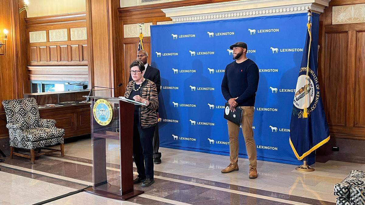 Lexington Mayor Linda Gorton holds a press conference announcing a gun violence prevention grant program for Lexington